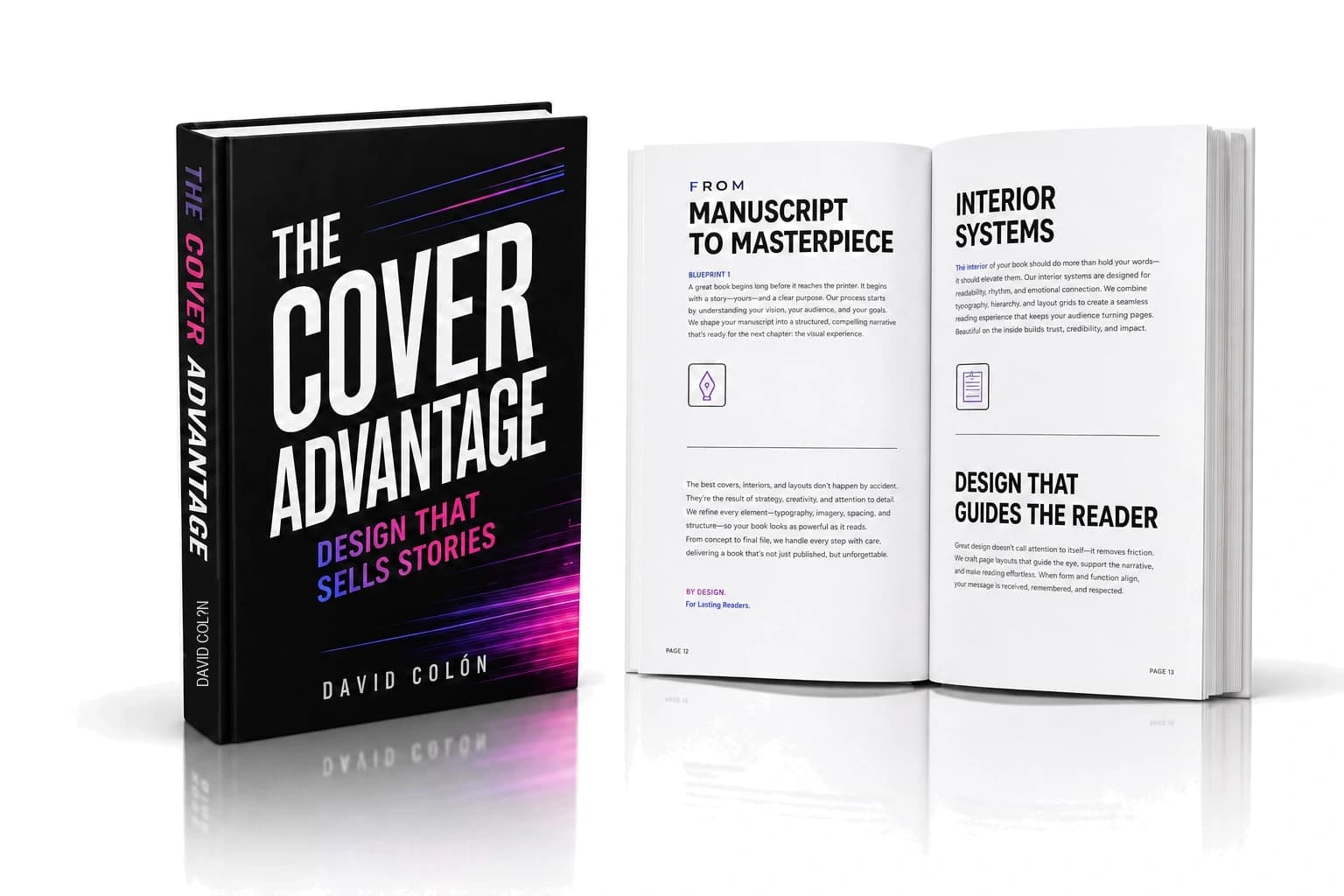 Complete book design showing a professional cover and editorial interior