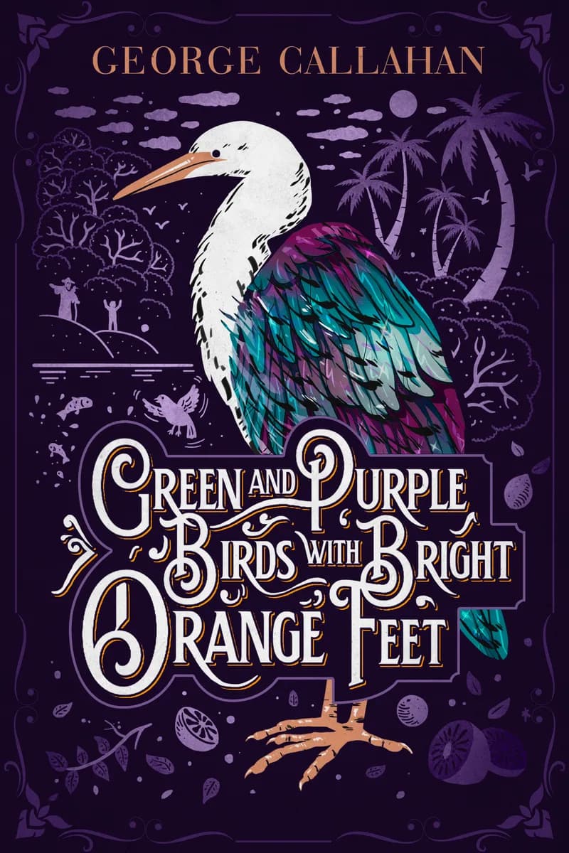 Green and Purple Birds with Bright Orange Feet