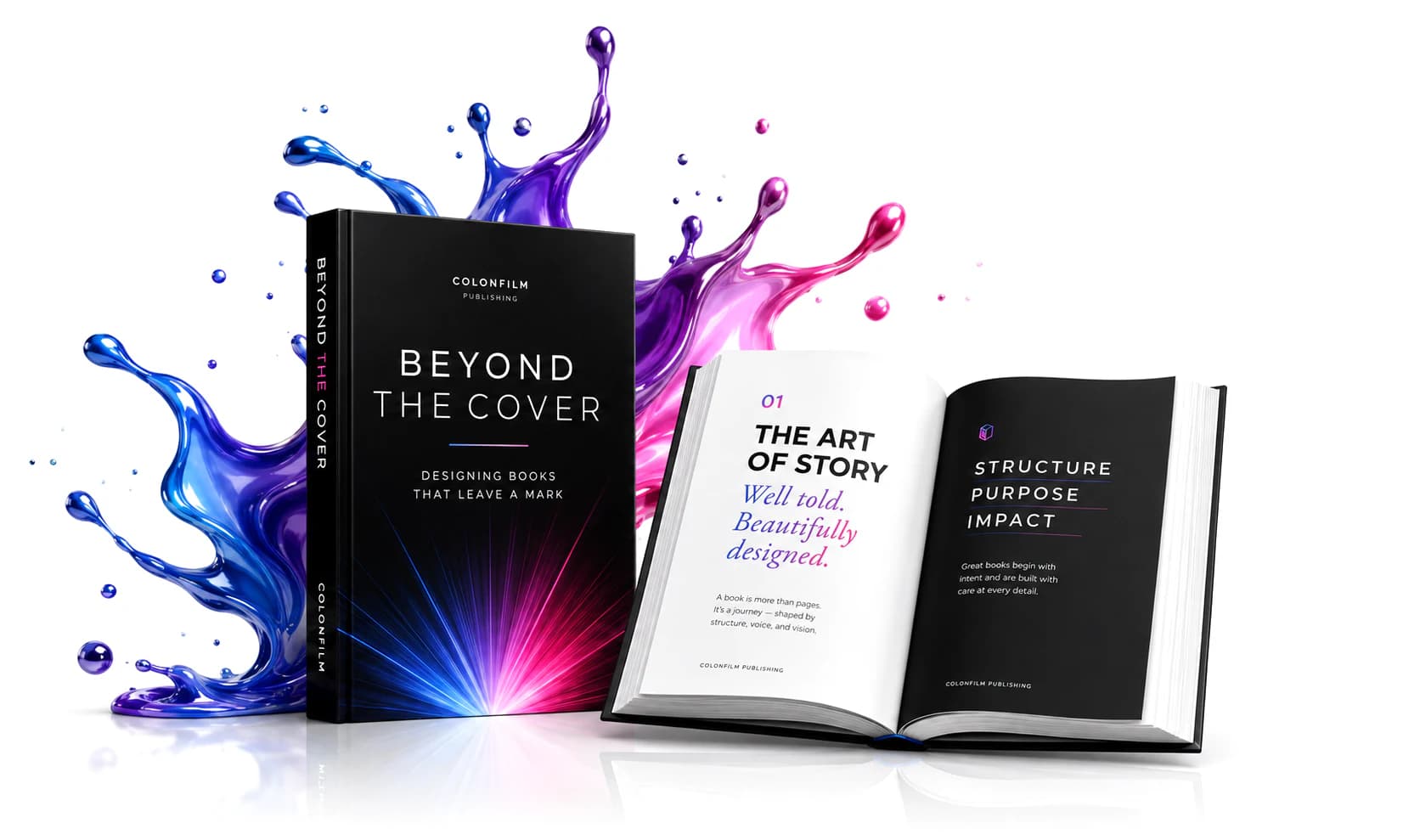 Complete book design showing a professional cover and editorial interior