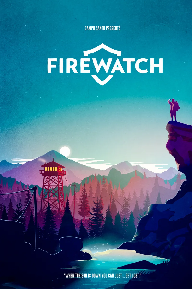 Firewatch movie poster: an illustrated landscape with a lookout tower